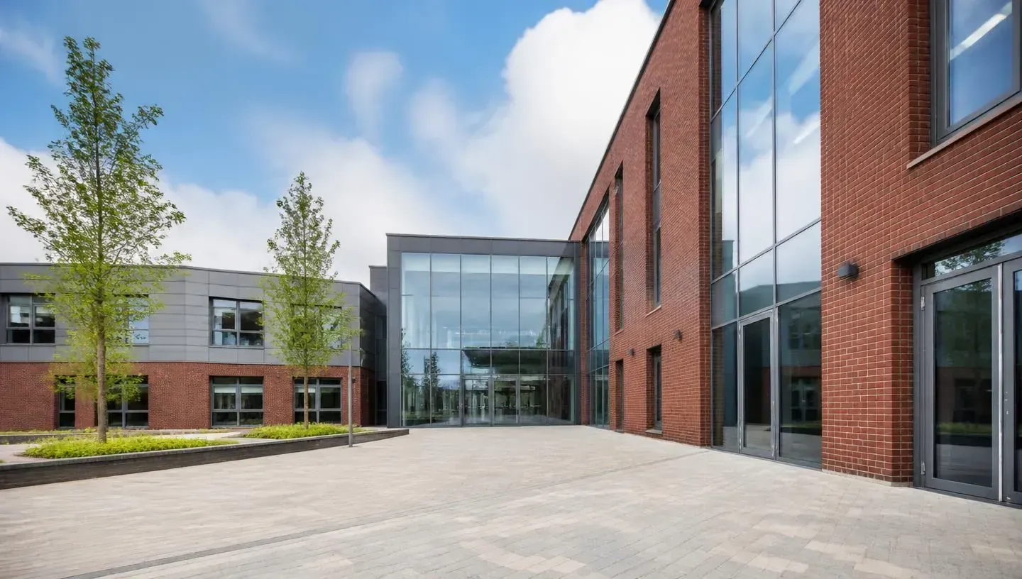 School cleaning services — high-level window cleaning at a Hertfordshire school during the summer holidays